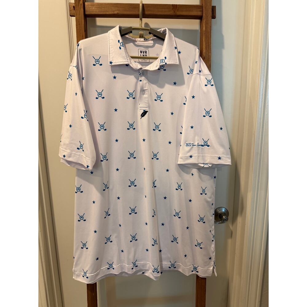 NVR LND USA Am Tour Golf Polo White Blue Print 3XL Performance Shirt